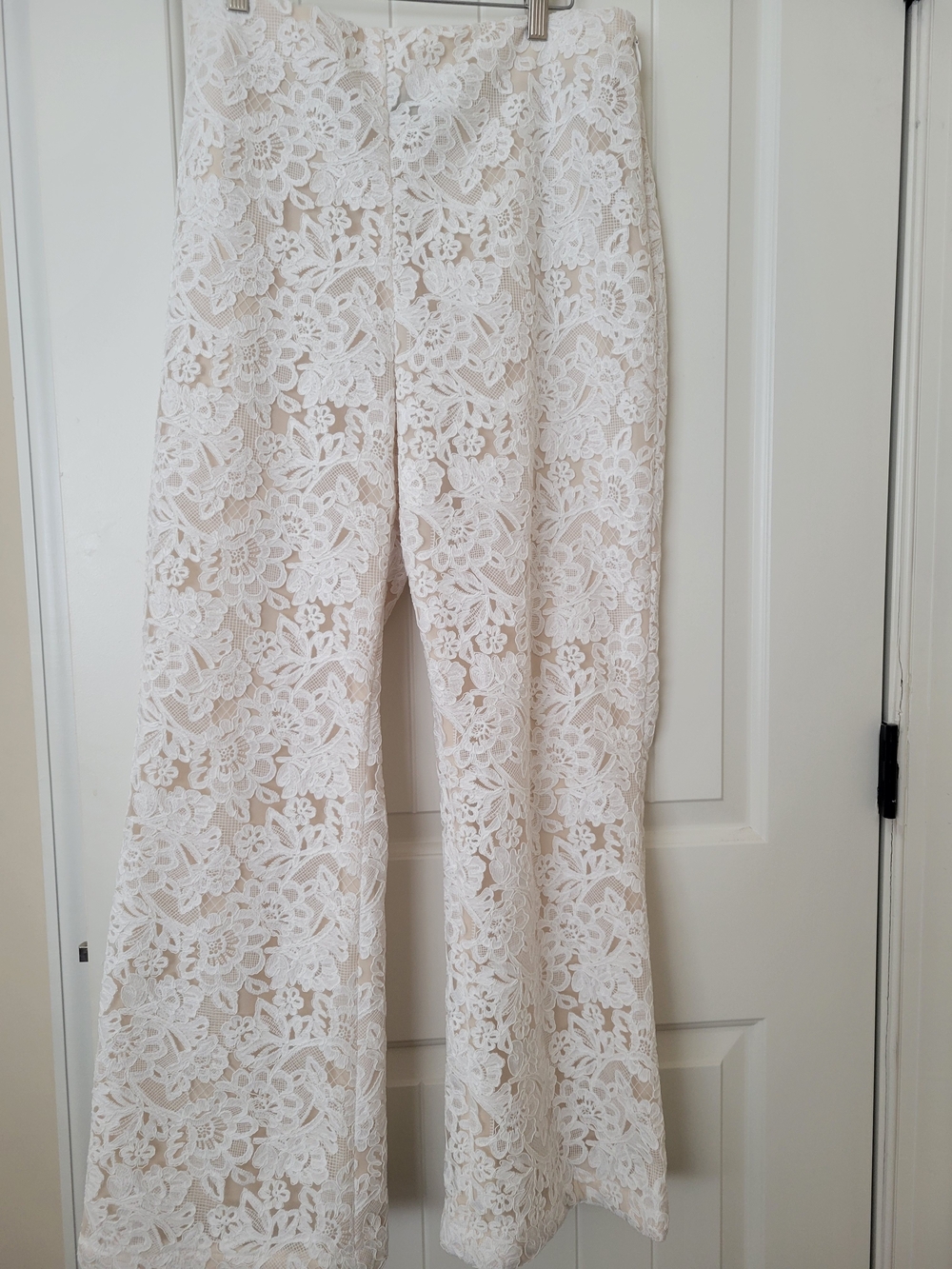 Marchesa Cream White Floral Lace Wide-Leg Pants